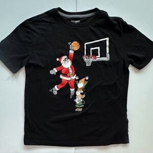 Old Navy black short sleeve shirt w/ Santa basketball graphic print boys L 10-12